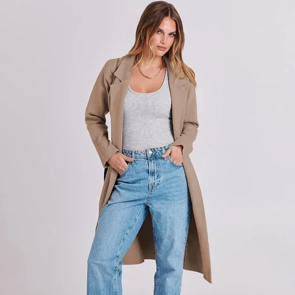Wool Blend Pea Coat with pockets trench Collar